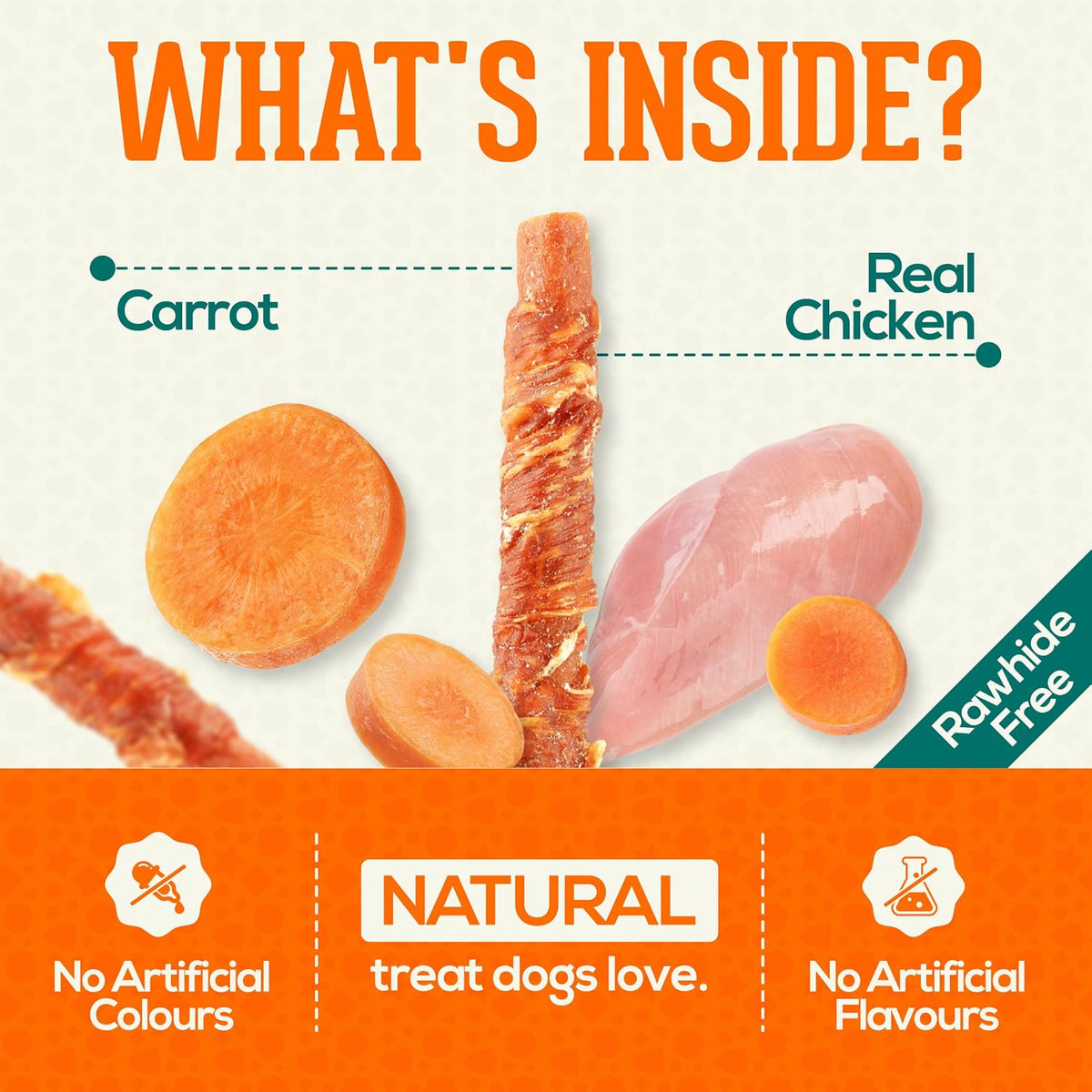 Dog Treats with Carrots, 1 Pack*320G Rawhide Free Dog Chews with Chicken Breast Meat, Low-Fat, High in Protein