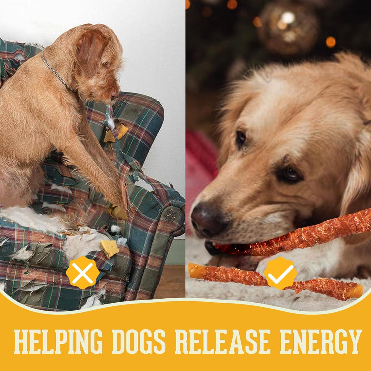 Dog Treats for Large Dogs, 2 Pack*315G (3 Sticks Included), Chicken Wrapped Rawhide Dog Chews Long Lasting, Low-Fat and High in Protein