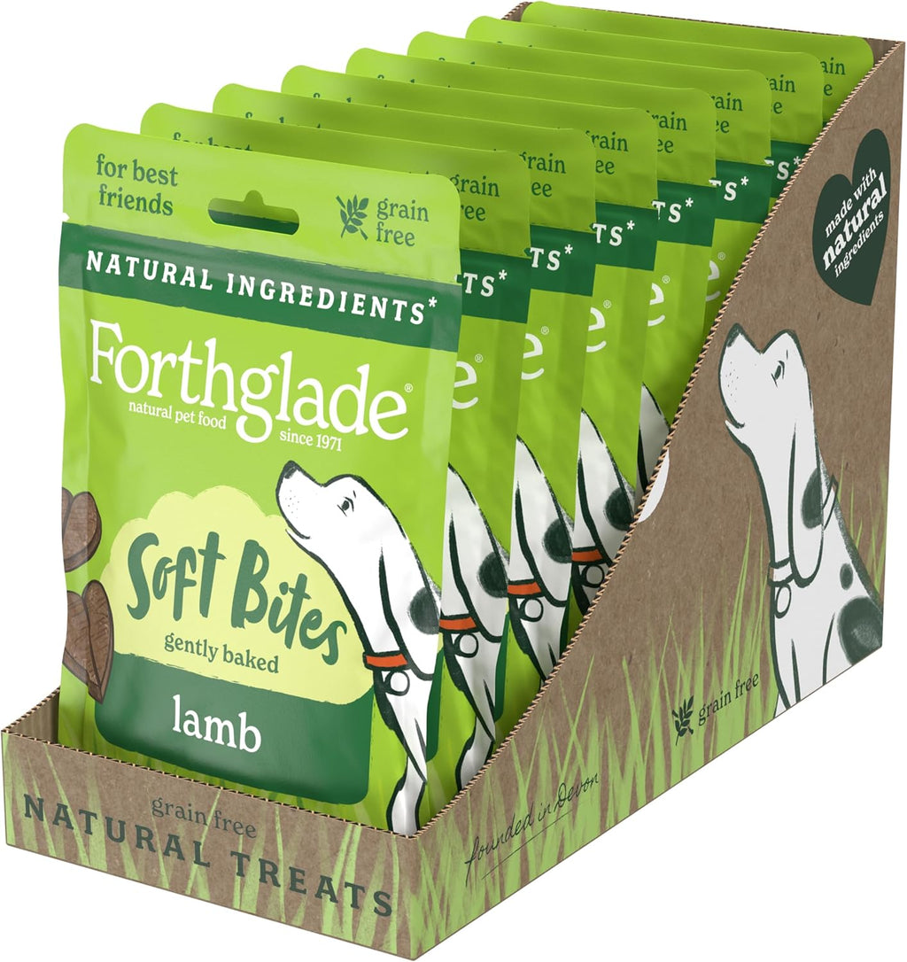 Natural Dog Treats (8 X 90G Bags) - Hypoallergenic & Grain Free Dog Treats with Lamb, Hand-Baked Soft Bites, Resealable Bags