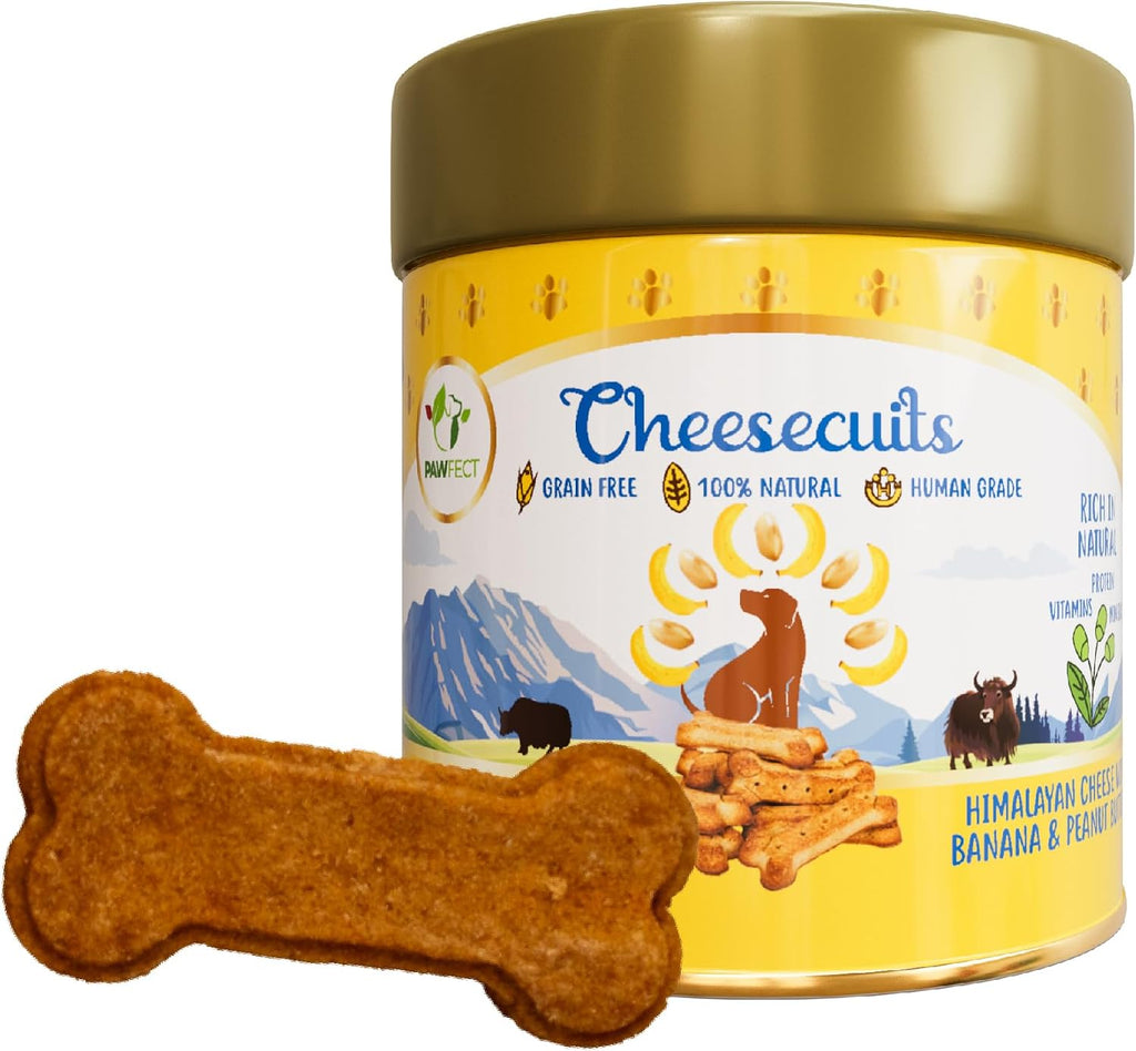 Pawfect Cheesecuits - Cheese Biscuits with Banana and Peanut Butter for Dogs Dog Treats - Grain-Free - Hypoallergenic - Rich in Antioxidants - Dog Training Treats (100G/3.53Oz)