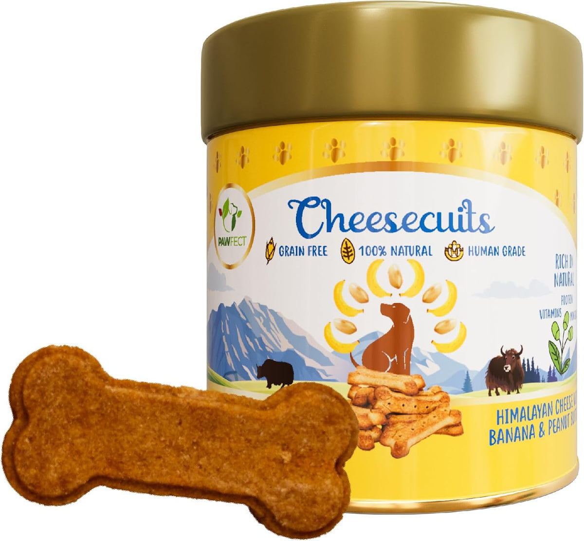Pawfect Cheesecuits - Cheese Biscuits with Banana and Peanut Butter for Dogs Dog Treats - Grain-Free - Hypoallergenic - Rich in Antioxidants - Dog Training Treats (100G/3.53Oz)