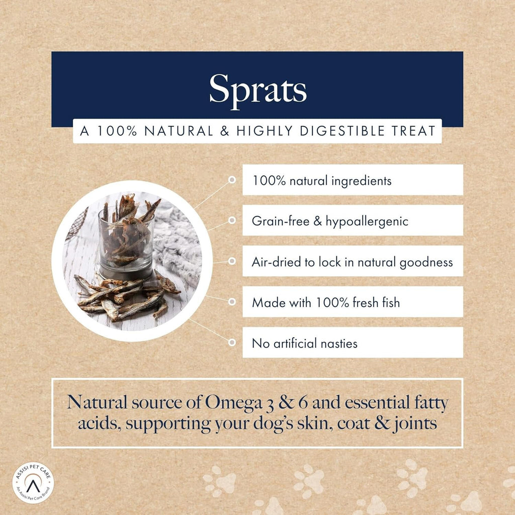 HOLLINGS SPRATS DOG TREATS 100% NATURAL FISH AIR DRIED DOG TREATS 500G TUB