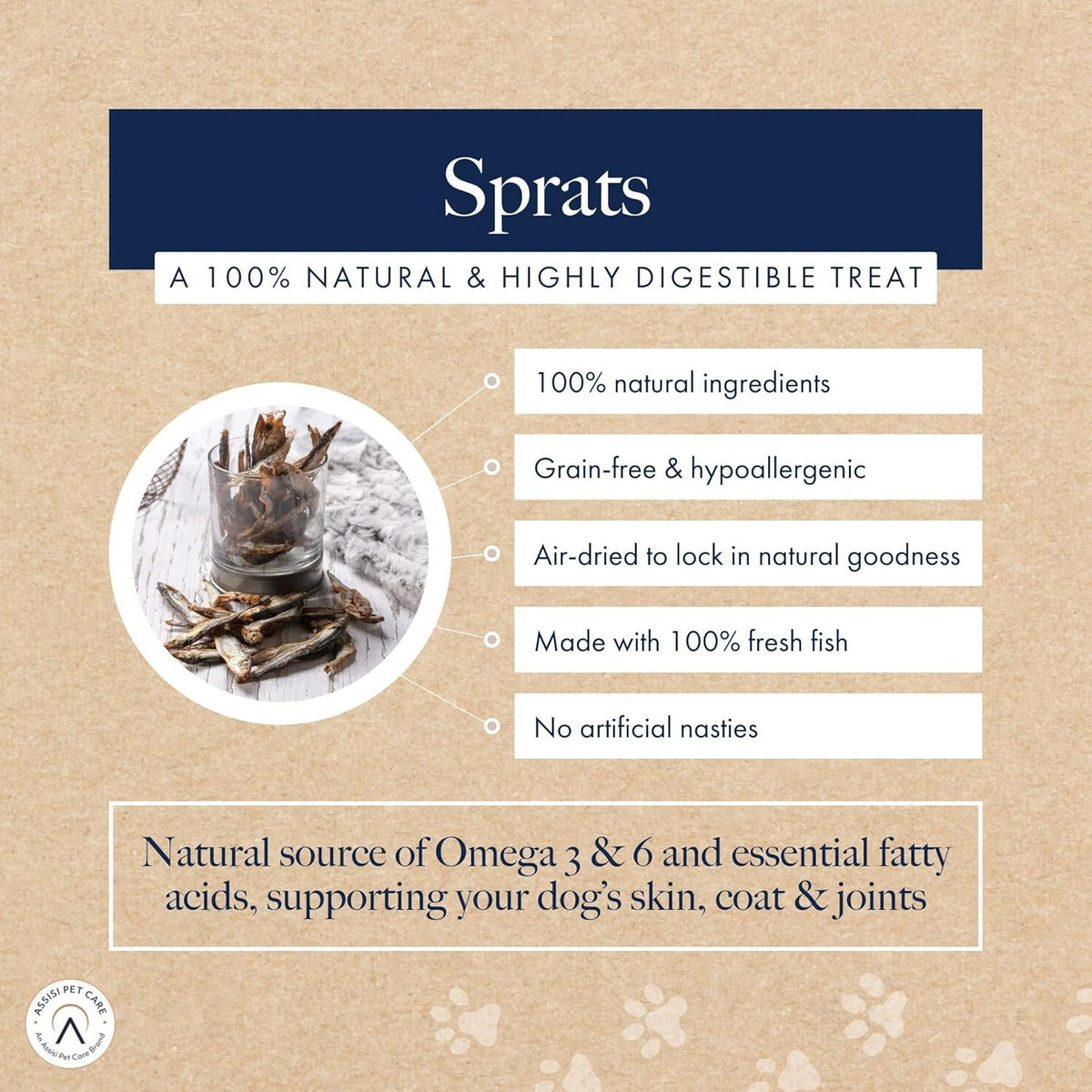 HOLLINGS SPRATS DOG TREATS 100% NATURAL FISH AIR DRIED DOG TREATS 500G TUB