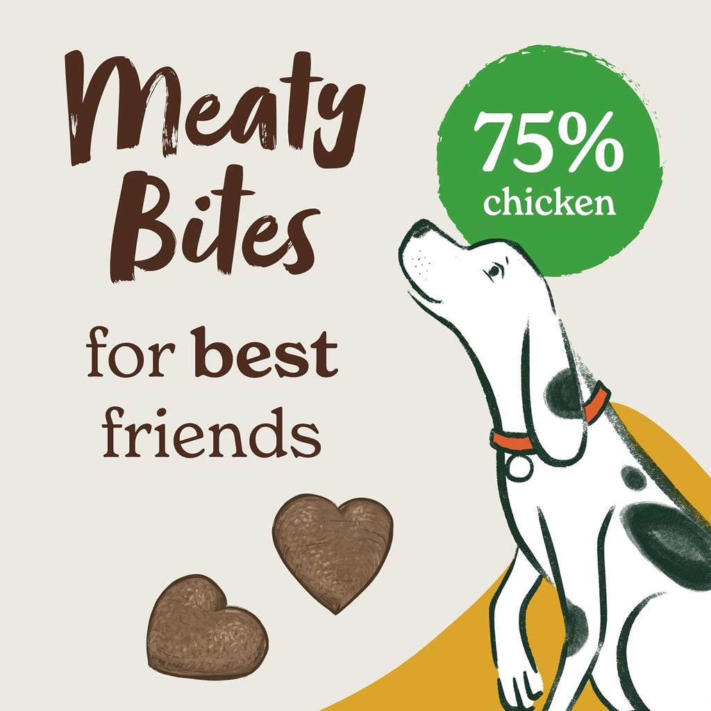 Meaty Bites (4 X 70G Bags) - Hypoallergenic & Grain Free Dog Treats with Chicken & Apple, Natural Dog Treats with 75% Chicken, Resealable Bags