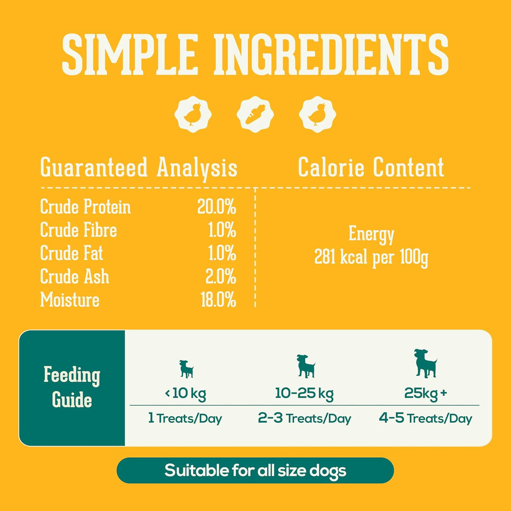 Dog Treats with Carrots, 3 Pack*320G Rawhide Free Dog Chews, Low in Fat and Hign in Protein, Pure Natural Ingredients