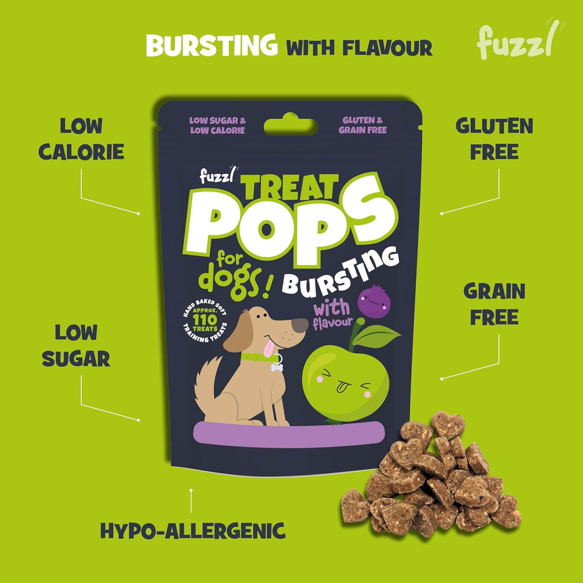 Treat Pops with Bonus Glow Ball - Variety Pack Natural Dog Treats 6 X 100G - Soft Baked Grain Free Natural Training Treats High Reward Dog Birthday