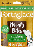 Meaty Bites (4 X 70G Bags) - Hypoallergenic & Grain Free Dog Treats with Chicken & Apple, Natural Dog Treats with 75% Chicken, Resealable Bags