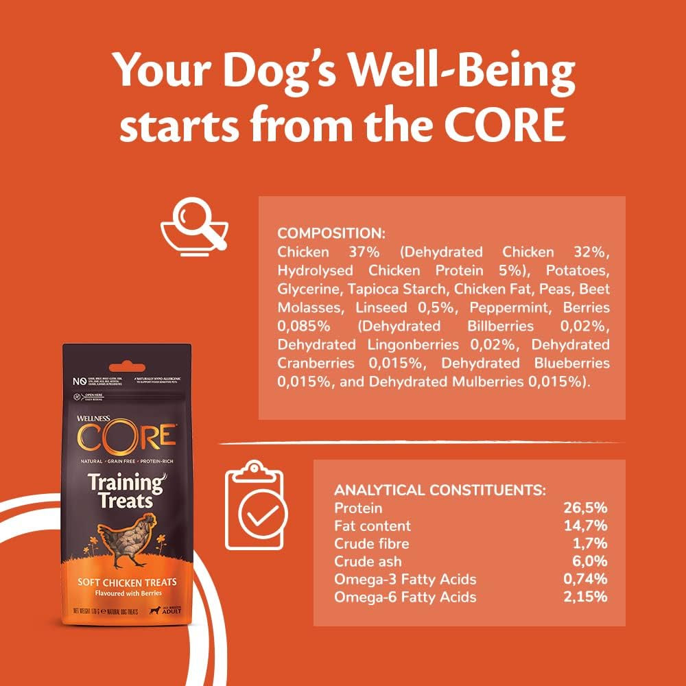 Wellness CORE Training Treats 170G, Chicken & Berries – Soft Dog Treats