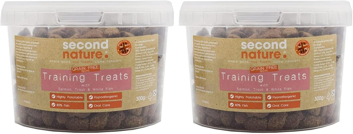 High Meat Grain Free Salmon, Trout & White Fish Dog Training Treats - 300G High Value Healthy Treats for Large & Small Dogs (Pack of 2)