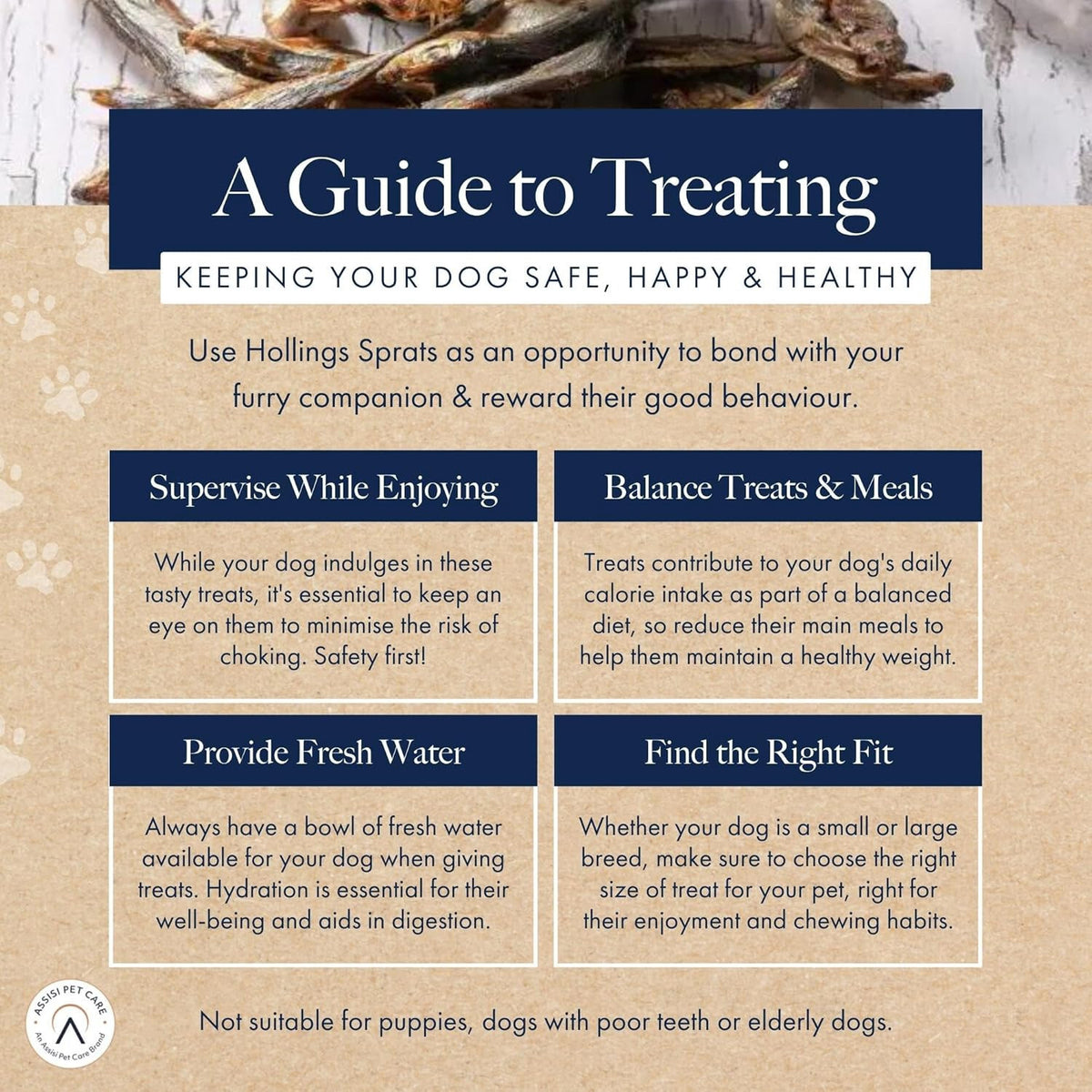 HOLLINGS SPRATS DOG TREATS 100% NATURAL FISH AIR DRIED DOG TREATS 500G TUB