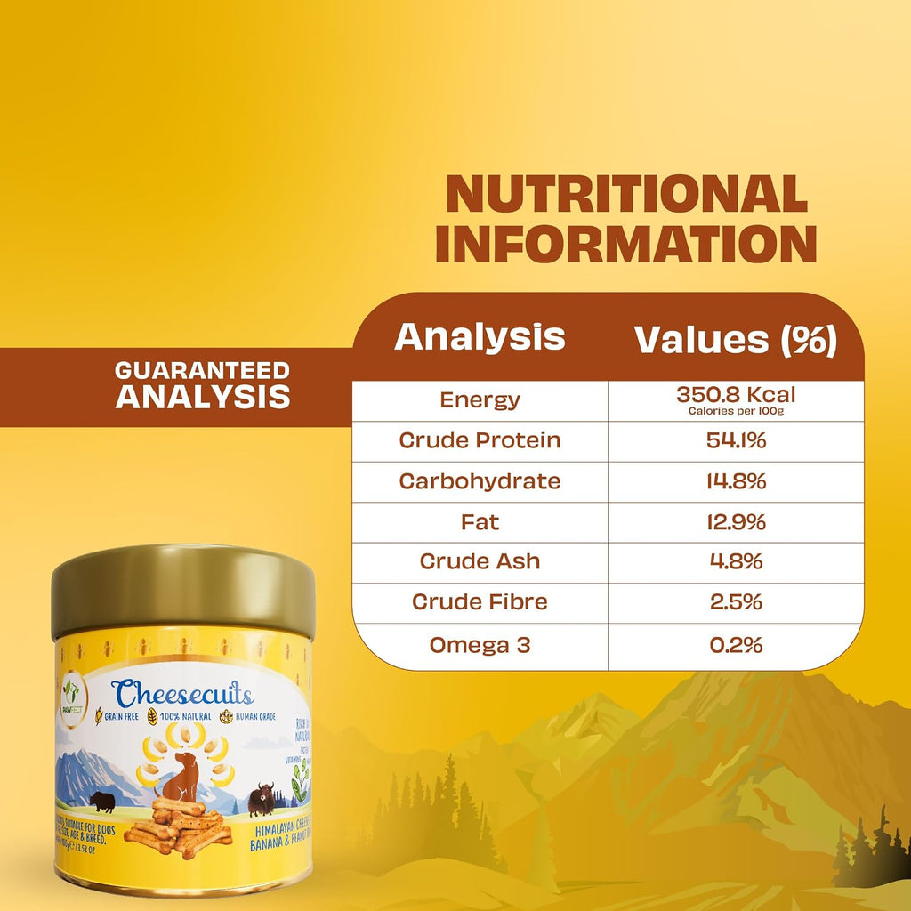 Pawfect Cheesecuits - Cheese Biscuits with Banana and Peanut Butter for Dogs Dog Treats - Grain-Free - Hypoallergenic - Rich in Antioxidants - Dog Training Treats (100G/3.53Oz)