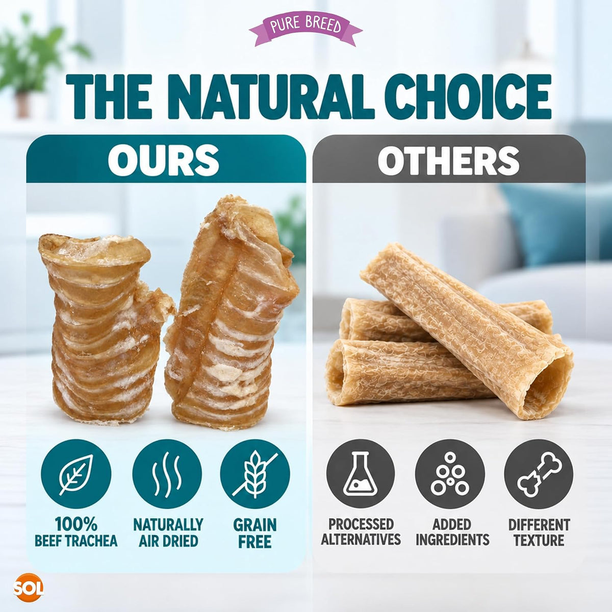 Pure Breed 5Pk Beef Trachea for Dogs Natural Dog Treats 250G