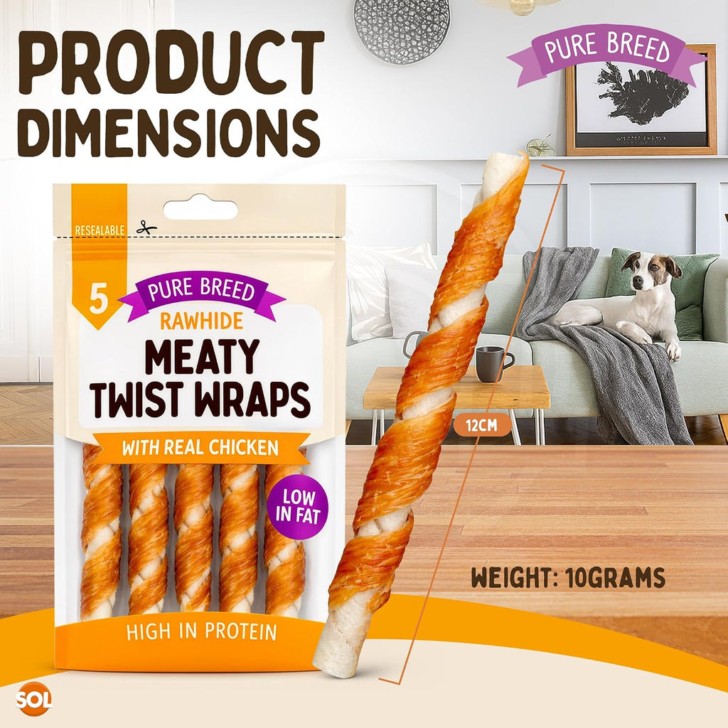 Pure Breed 10X Chicken Twists Dog Treats for Medium Dogs in 2X Resealable 50G Bags Meaty Chicken Chews Low Fat High Protein Training Pup Rewards for Travel & Walks Tasty Rawhide Chew Sticks 2Pk X 5