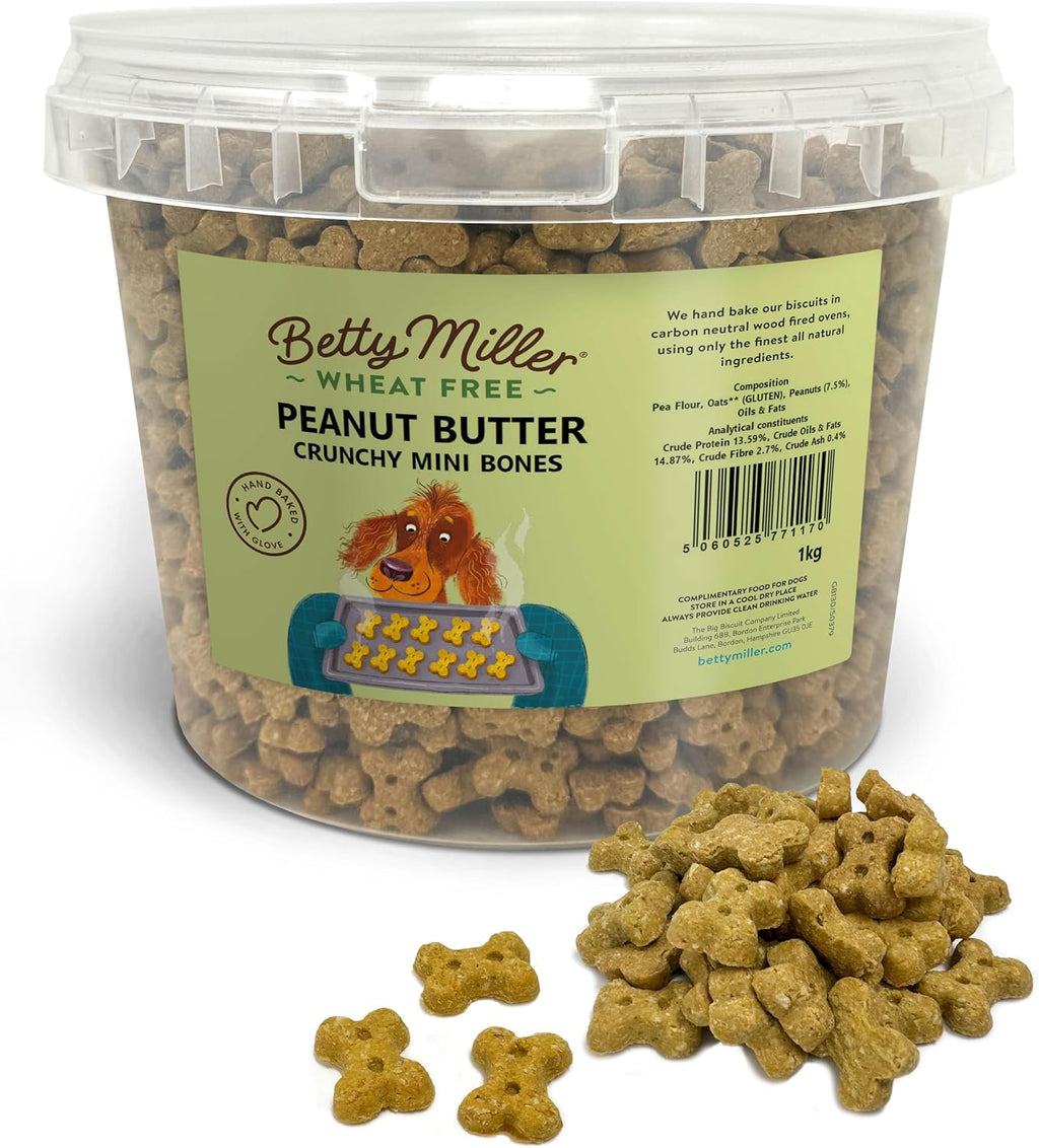 Wheat Free Dog Treats - Peanut Butter Mini Bones - British Baked Dog Biscuits - Peanut Butter for Dogs, Ideal Dog Treats for Small Dogs