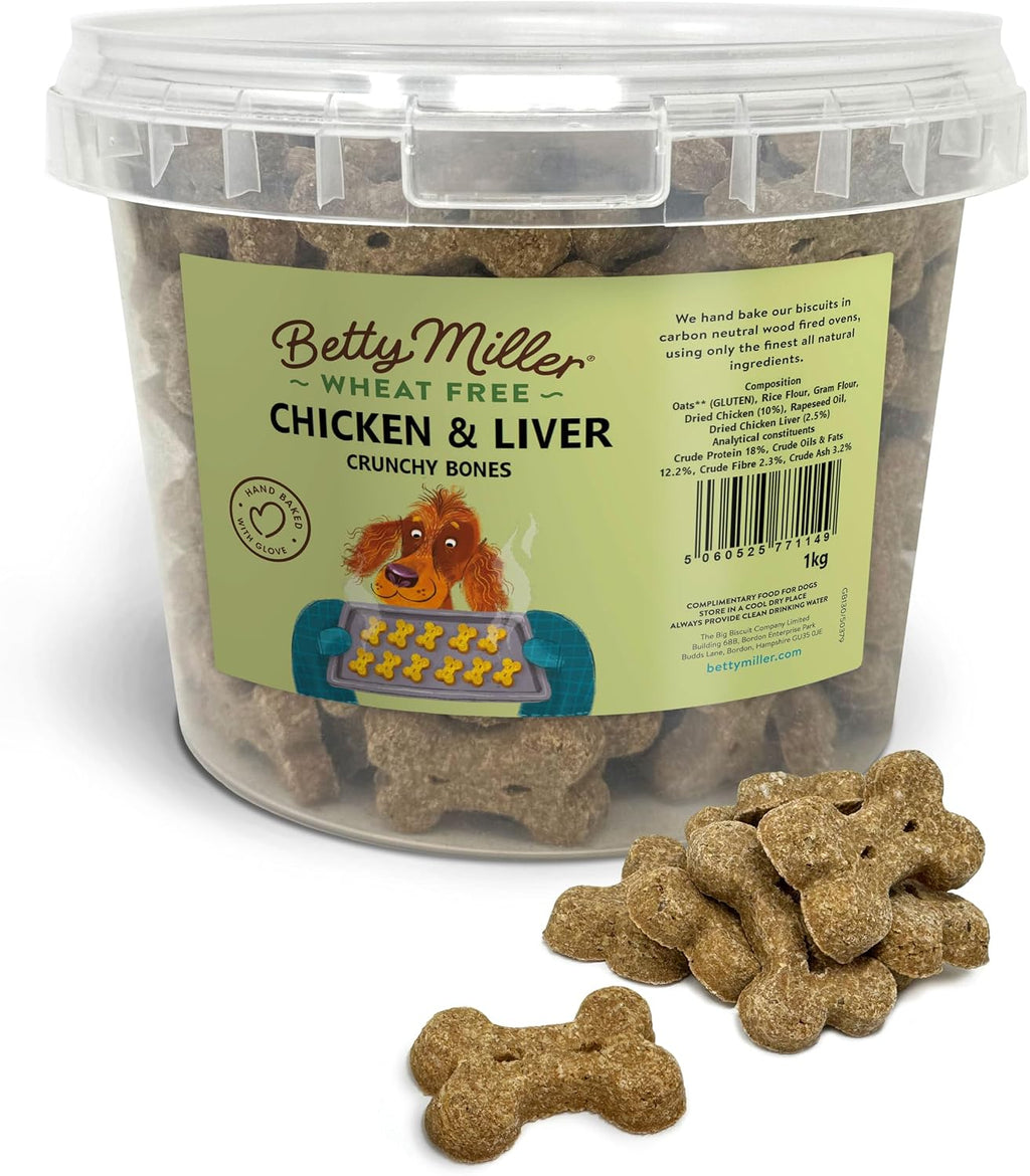 Wheat Free Dog Treats - Chicken & Liver Bones - British Baked Dog Biscuits - Dog Training Treats, Liver Treats for Dogs