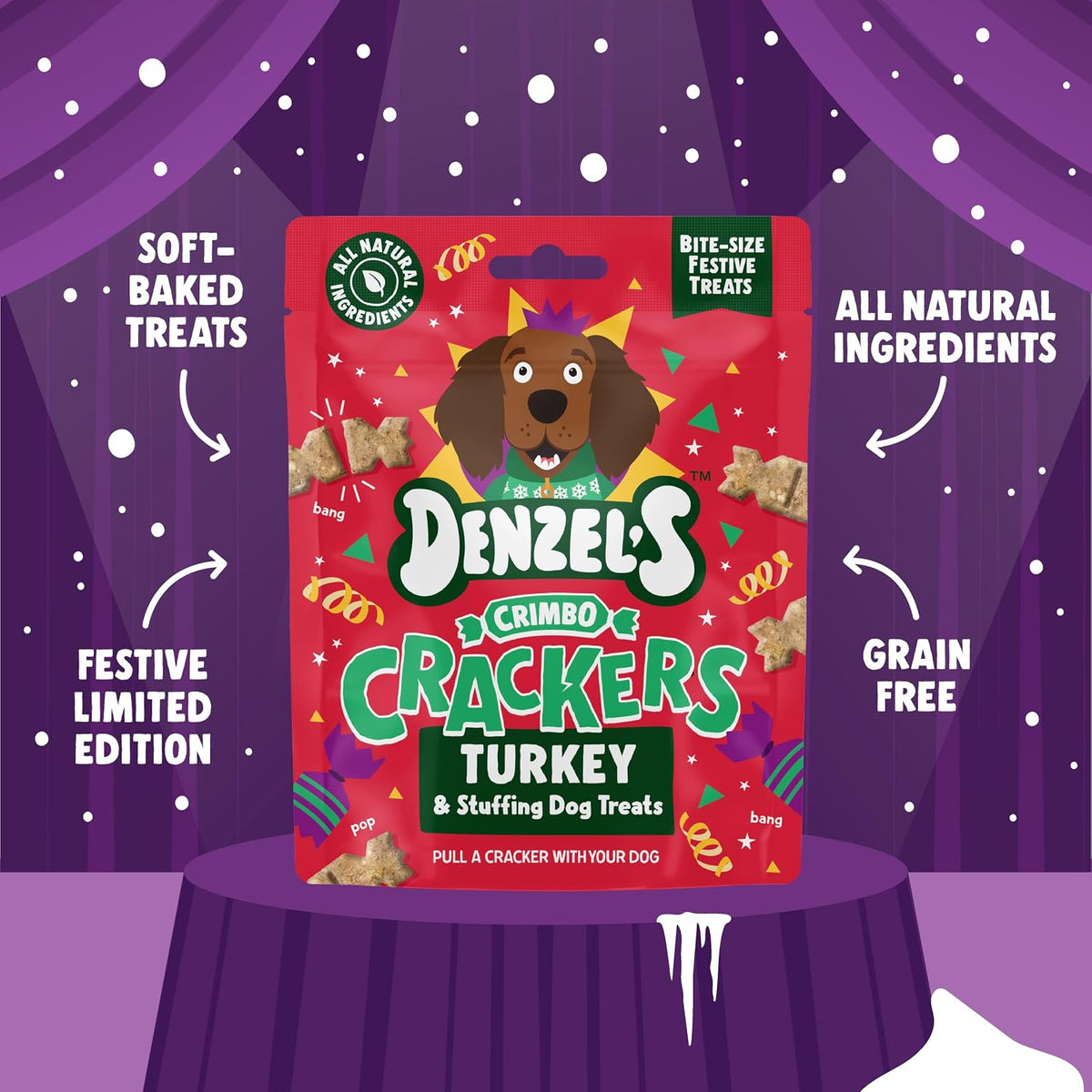 All Natural Dog Treats - Crimbo Crackers - Turkey & Stuffing Dog Treats (6 X 90G)