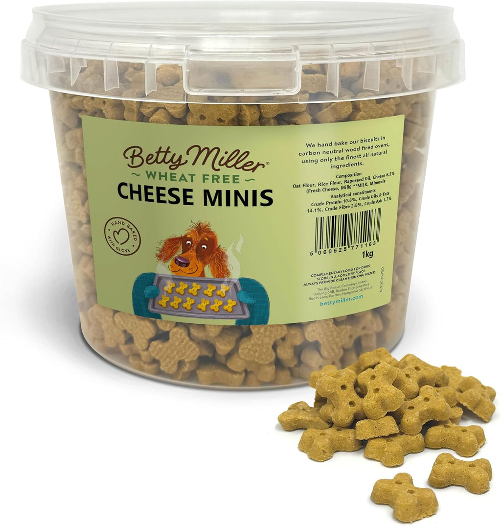 Wheat Free Dog Treats - Cheese Minis 1Kg - British Baked Dog Biscuits - Cheese Bones for Dogs, Ideal Dog Treats for Small Dogs