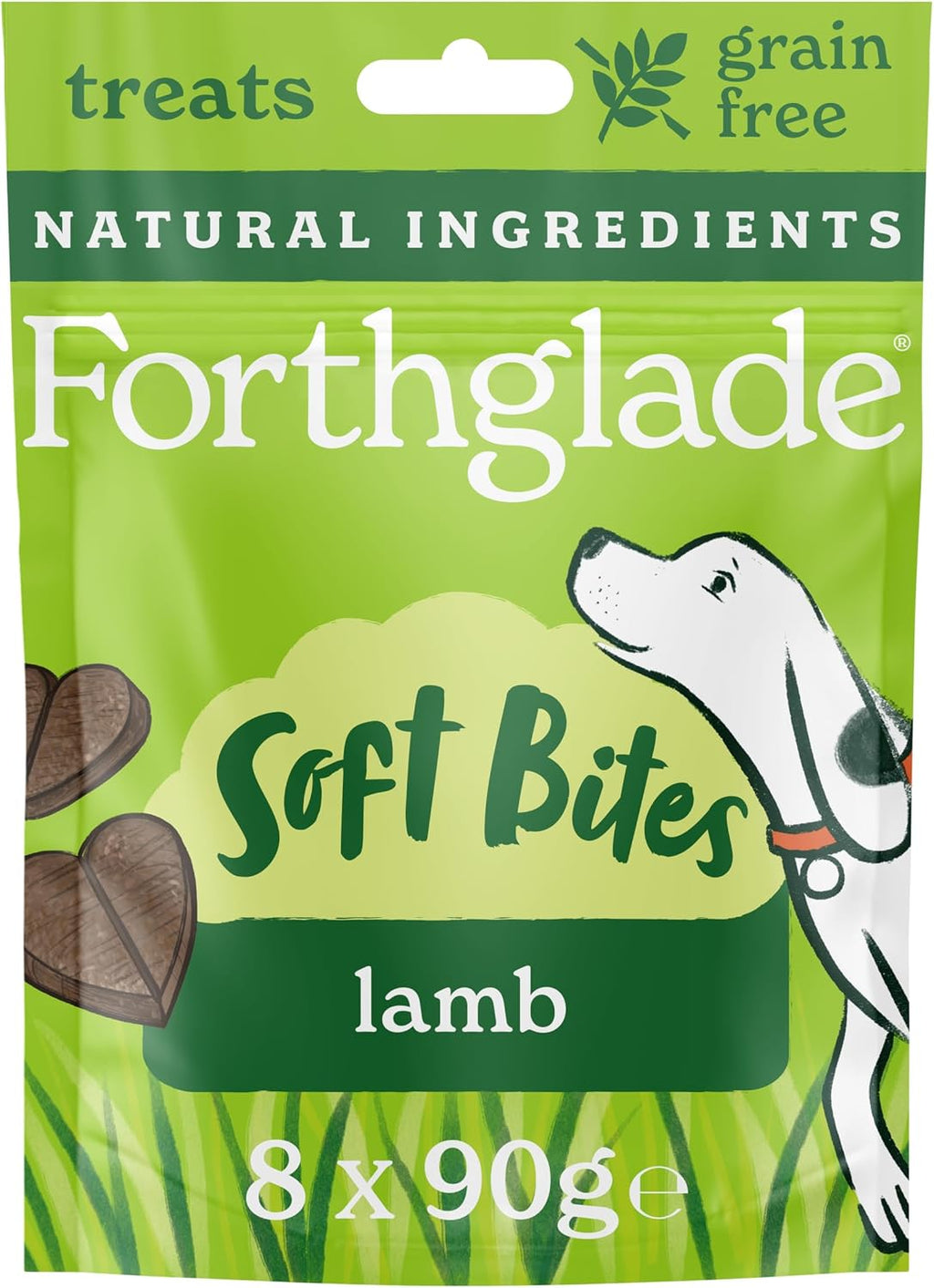 Natural Dog Treats (8 X 90G Bags) - Hypoallergenic & Grain Free Dog Treats with Lamb, Hand-Baked Soft Bites, Resealable Bags