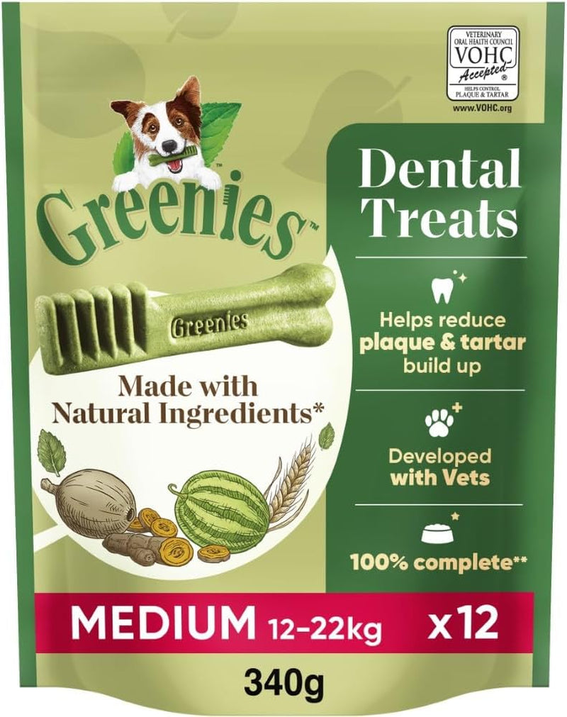 Greenies Original Adult Regular Dog Treats 12 X Dental Chews 340G (Pack of 6)