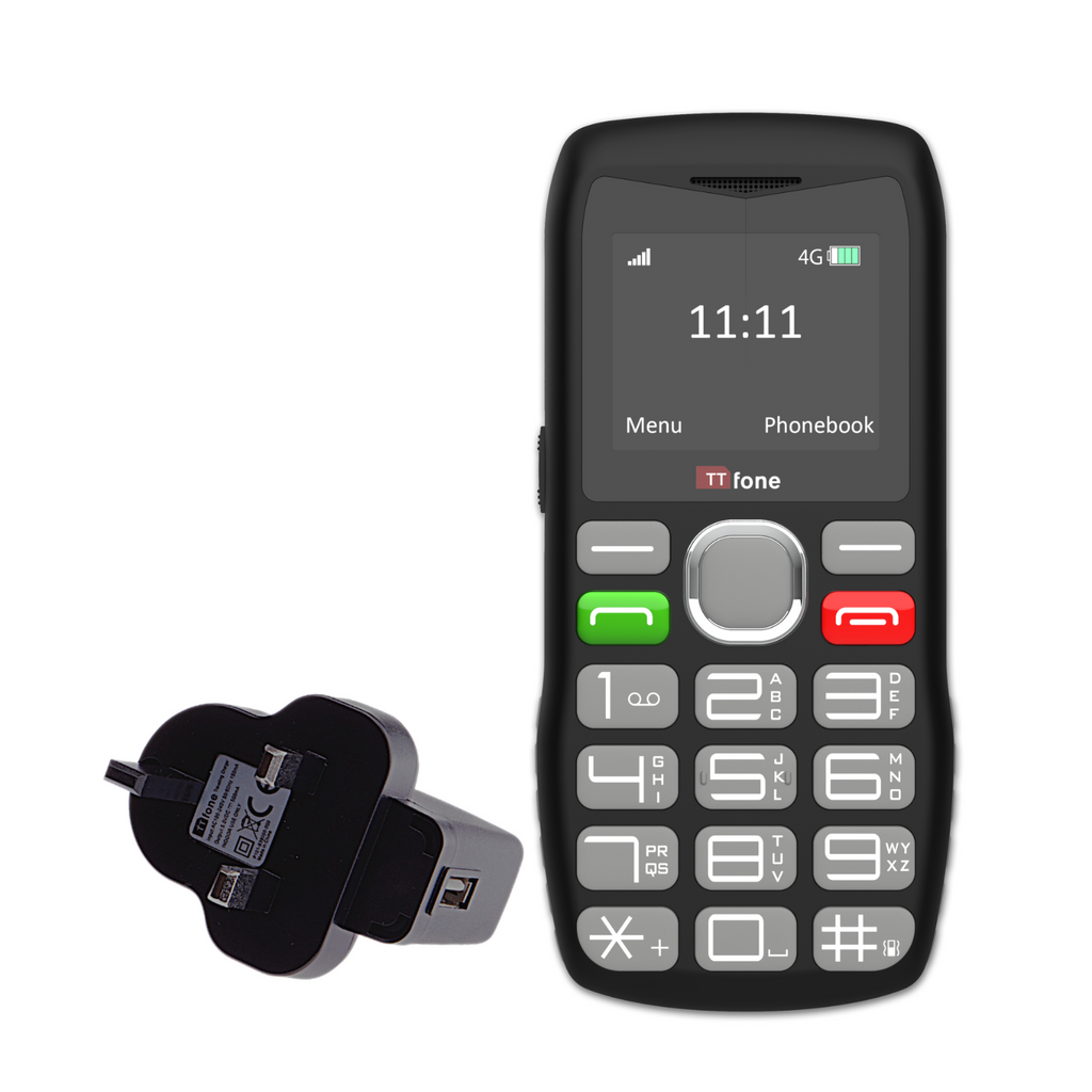 TTfone TT890 4G Mobile Phone with O2 Pay As You Go SIM card and Mains Charger