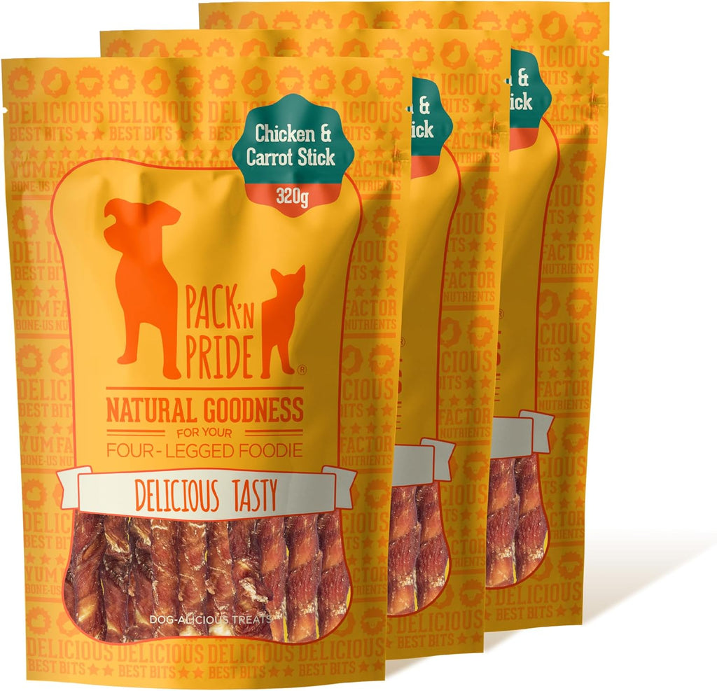 Dog Treats with Carrots, 3 Pack*320G Rawhide Free Dog Chews, Low in Fat and Hign in Protein, Pure Natural Ingredients