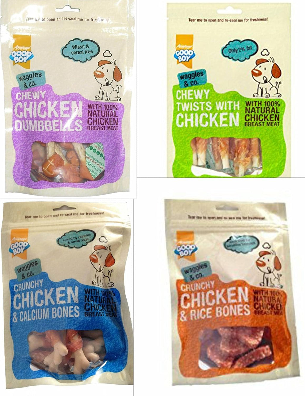 Dog Treats,  Selection, Chicken Flavour Variety Pack, 4 Different Packs of Treats