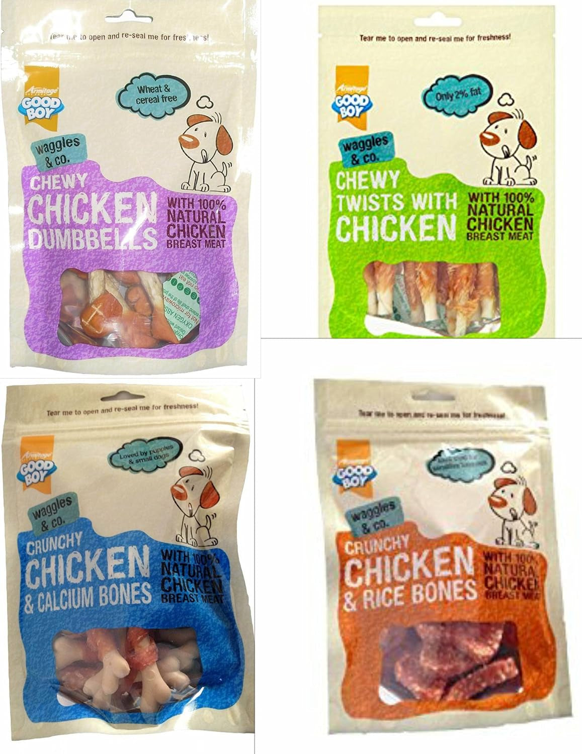 Dog Treats,  Selection, Chicken Flavour Variety Pack, 4 Different Packs of Treats