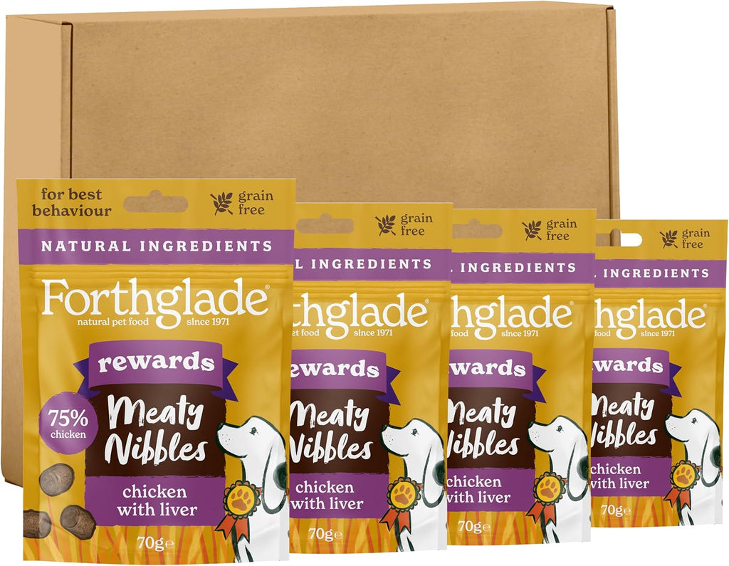 Meaty Nibbles (4 X 70G Bags) - Hypoallergenic & Grain Free Dog Treats with Chicken and Liver, Natural Dog Treats, Training Rewards with 75% Chicken