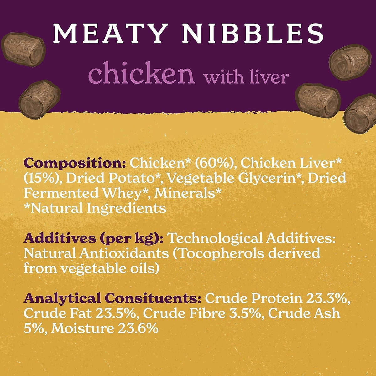 Meaty Nibbles (4 X 70G Bags) - Hypoallergenic & Grain Free Dog Treats with Chicken and Liver, Natural Dog Treats, Training Rewards with 75% Chicken