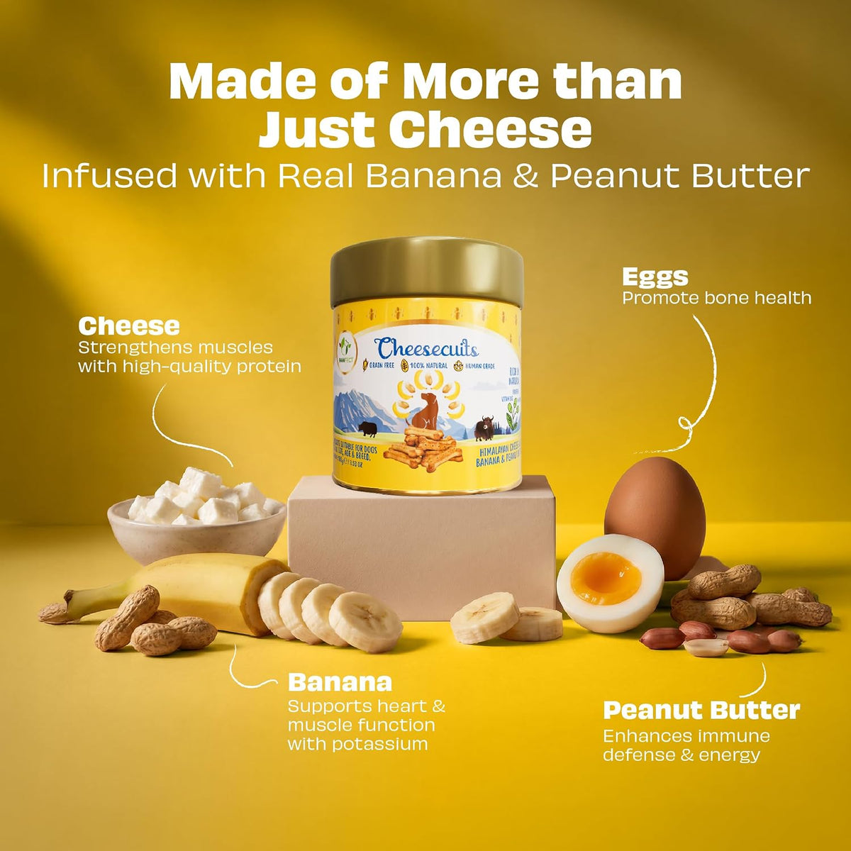 Pawfect Cheesecuits - Cheese Biscuits with Banana and Peanut Butter for Dogs Dog Treats - Grain-Free - Hypoallergenic - Rich in Antioxidants - Dog Training Treats (100G/3.53Oz)