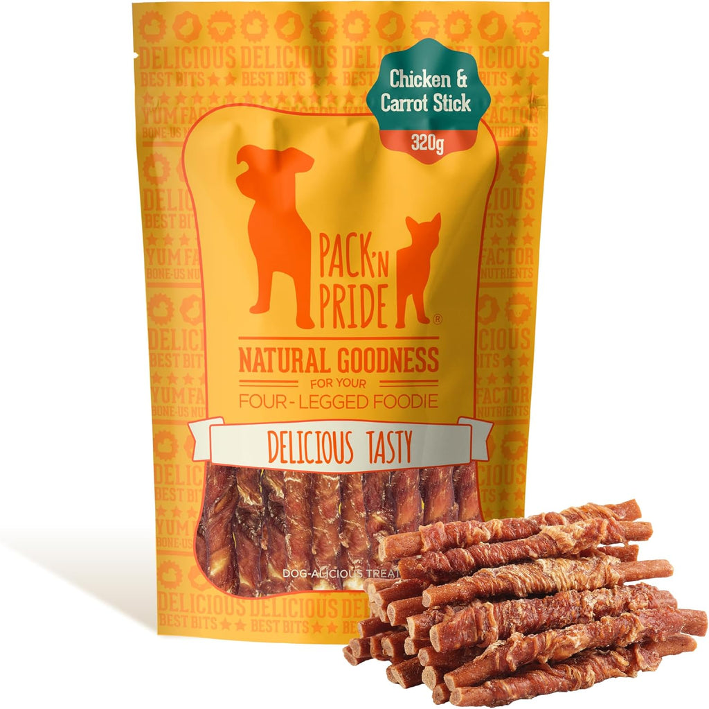 Dog Treats with Carrots, 1 Pack*320G Rawhide Free Dog Chews with Chicken Breast Meat, Low-Fat, High in Protein