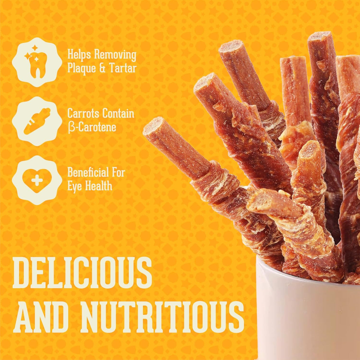 Dog Treats with Carrots, 3 Pack*320G Rawhide Free Dog Chews, Low in Fat and Hign in Protein, Pure Natural Ingredients