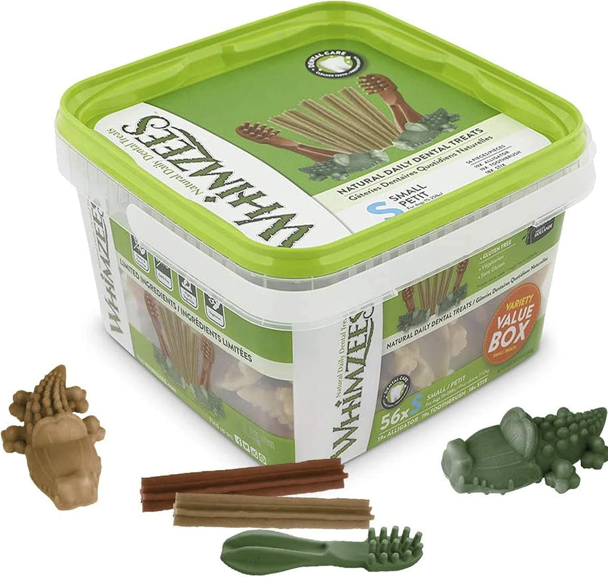 Natural Dental Dog Chew Long Lasting, Variety Box Mixed Shapes, Small, 56 Pieces & Natural Dental Dog Chews Long Lasting, Rice Bone, 9 Pieces