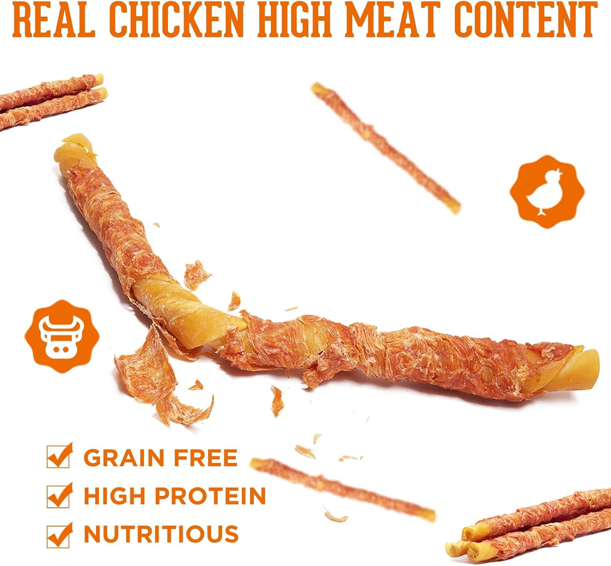 Dog Treats for Large Dogs, 2 Pack*315G (3 Sticks Included), Chicken Wrapped Rawhide Dog Chews Long Lasting, Low-Fat and High in Protein