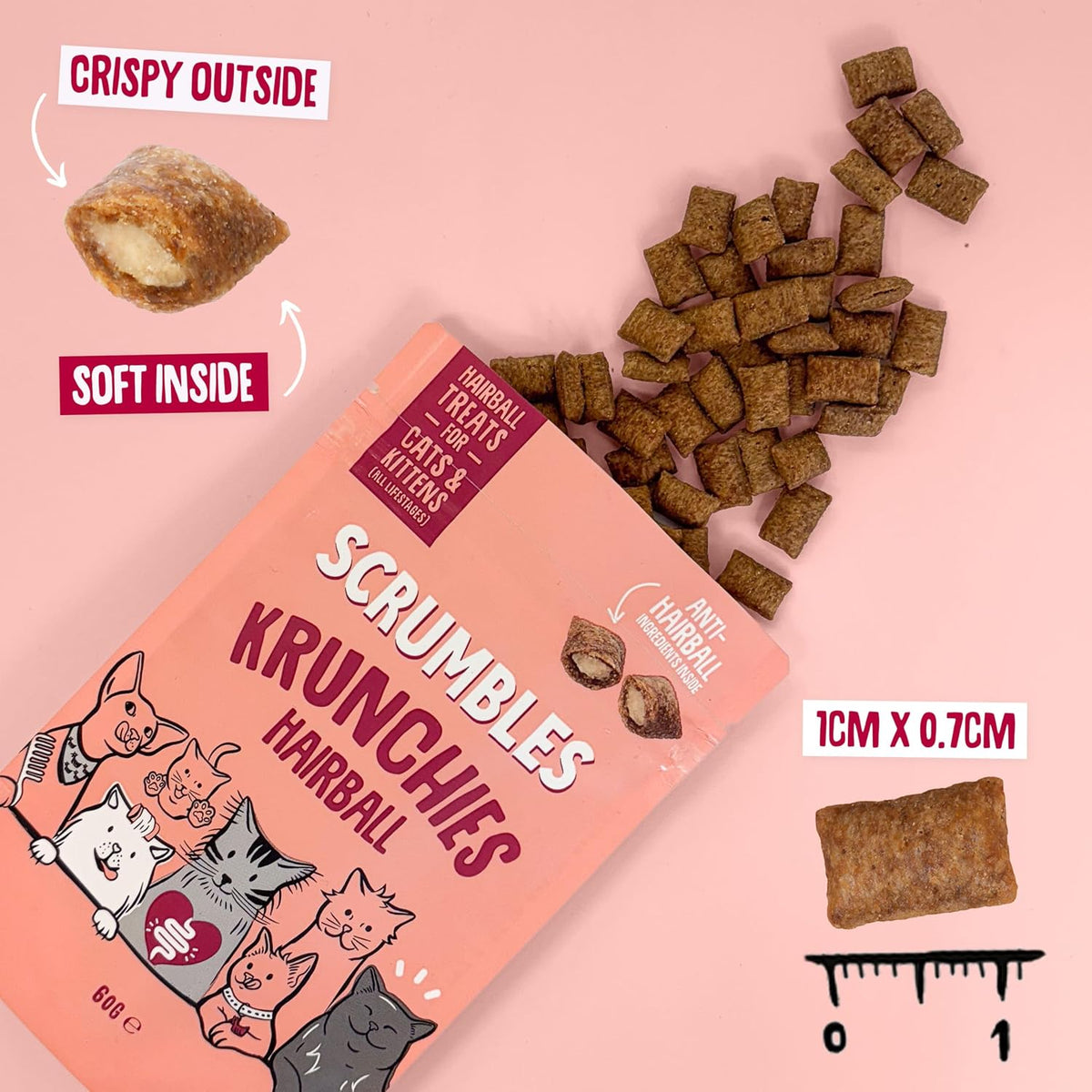 Anti-Hairball Krunchies Cat Treats 60G (Pack of 4)