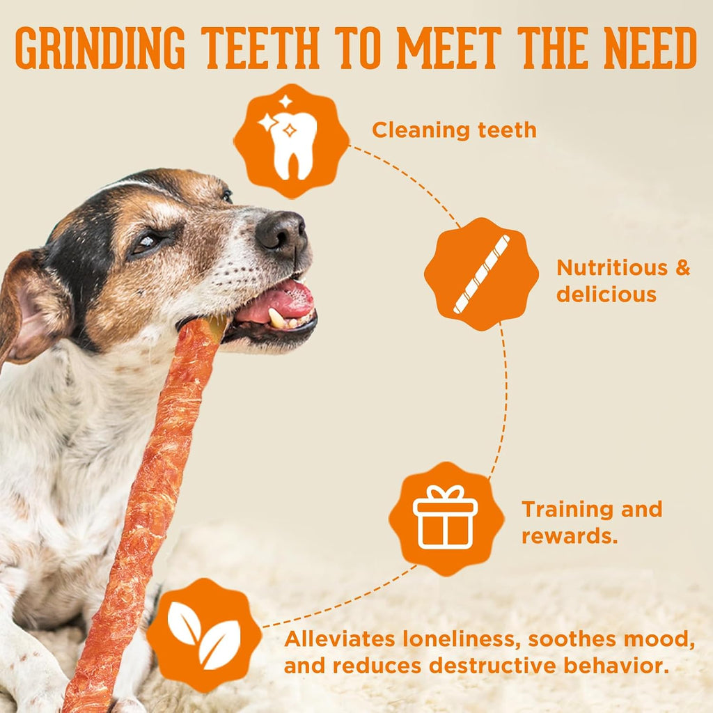 Dog Treats for Large Dogs, 2 Pack*315G (3 Sticks Included), Chicken Wrapped Rawhide Dog Chews Long Lasting, Low-Fat and High in Protein