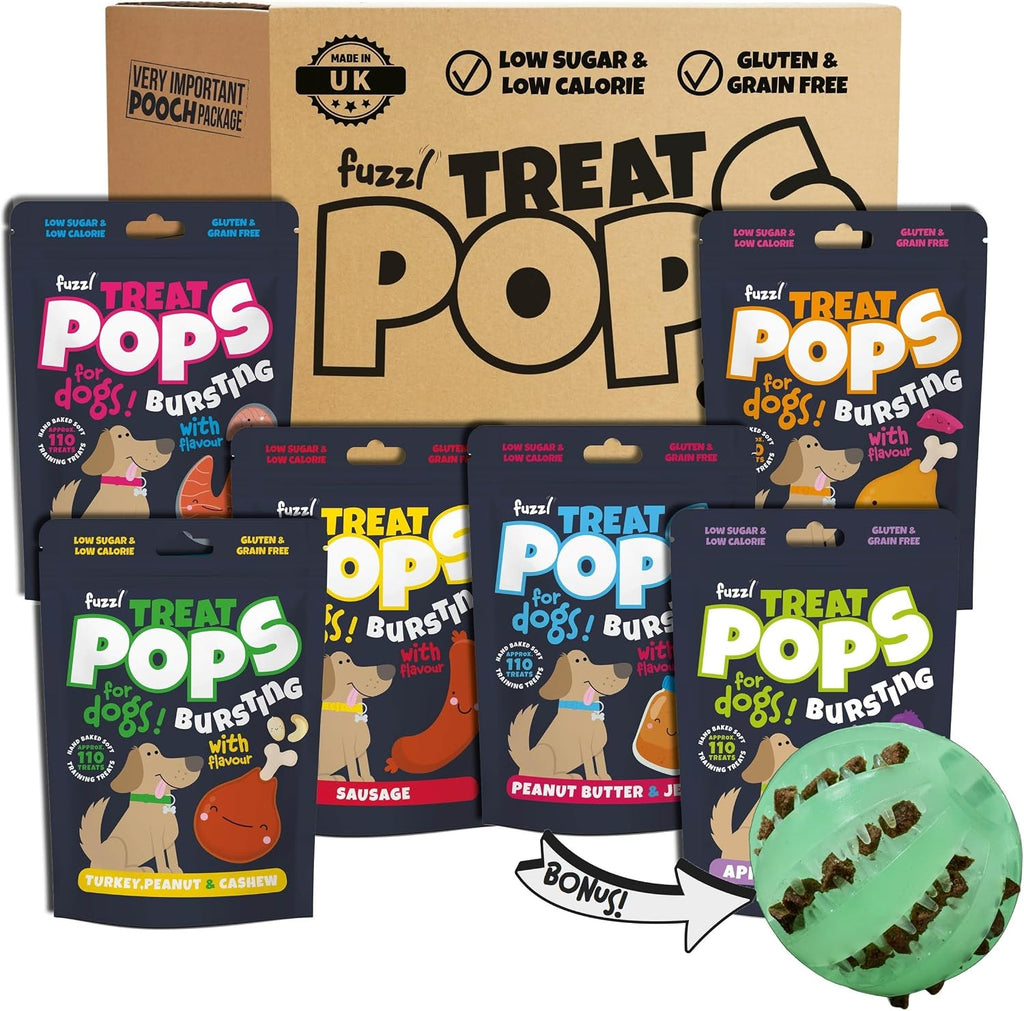Treat Pops with Bonus Glow Ball - Variety Pack Natural Dog Treats 6 X 100G - Soft Baked Grain Free Natural Training Treats High Reward Dog Birthday