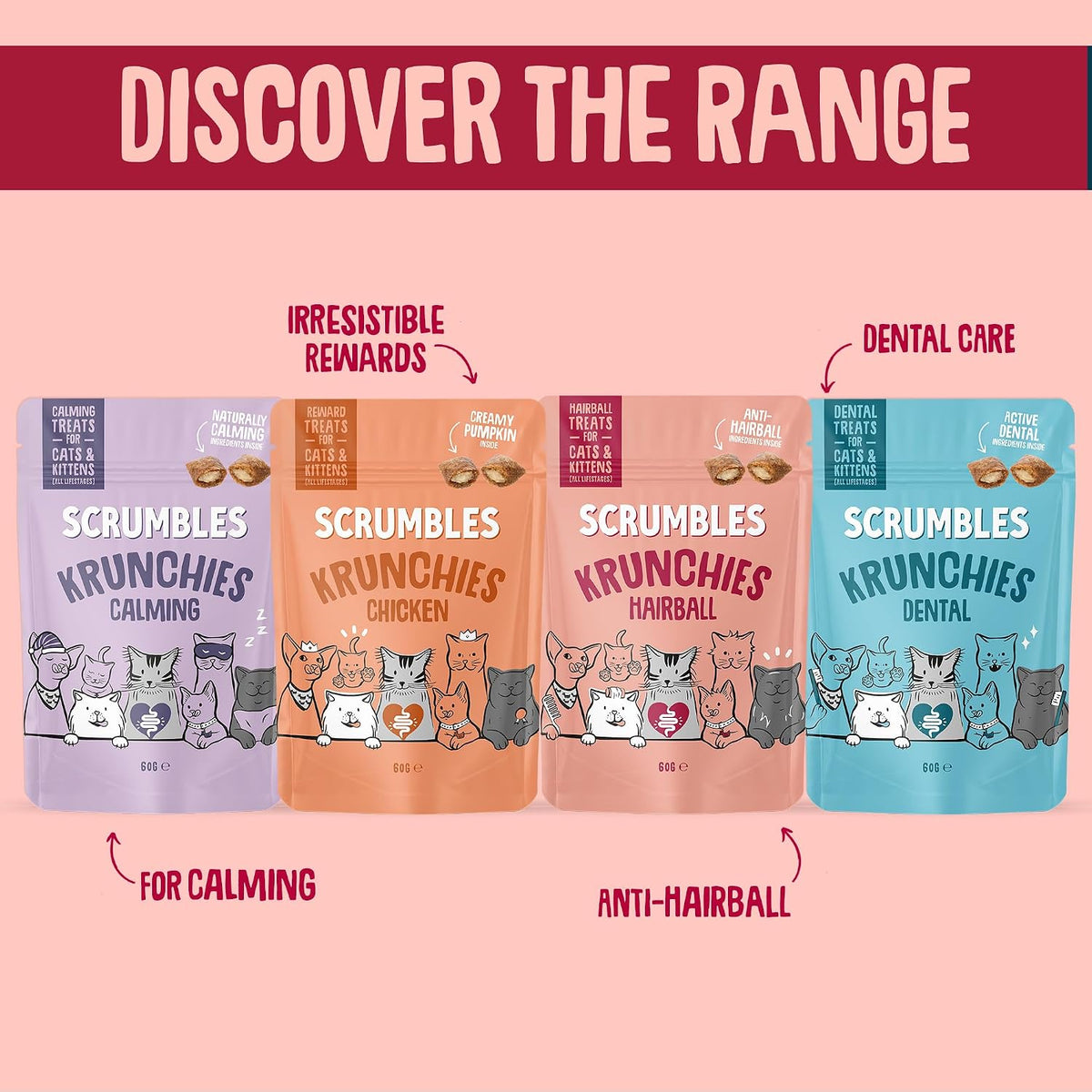 Anti-Hairball Krunchies Cat Treats 60G (Pack of 4)