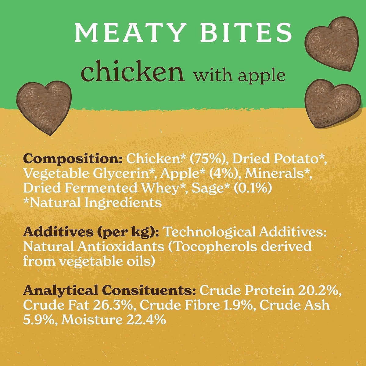 Meaty Bites (4 X 70G Bags) - Hypoallergenic & Grain Free Dog Treats with Chicken & Apple, Natural Dog Treats with 75% Chicken, Resealable Bags